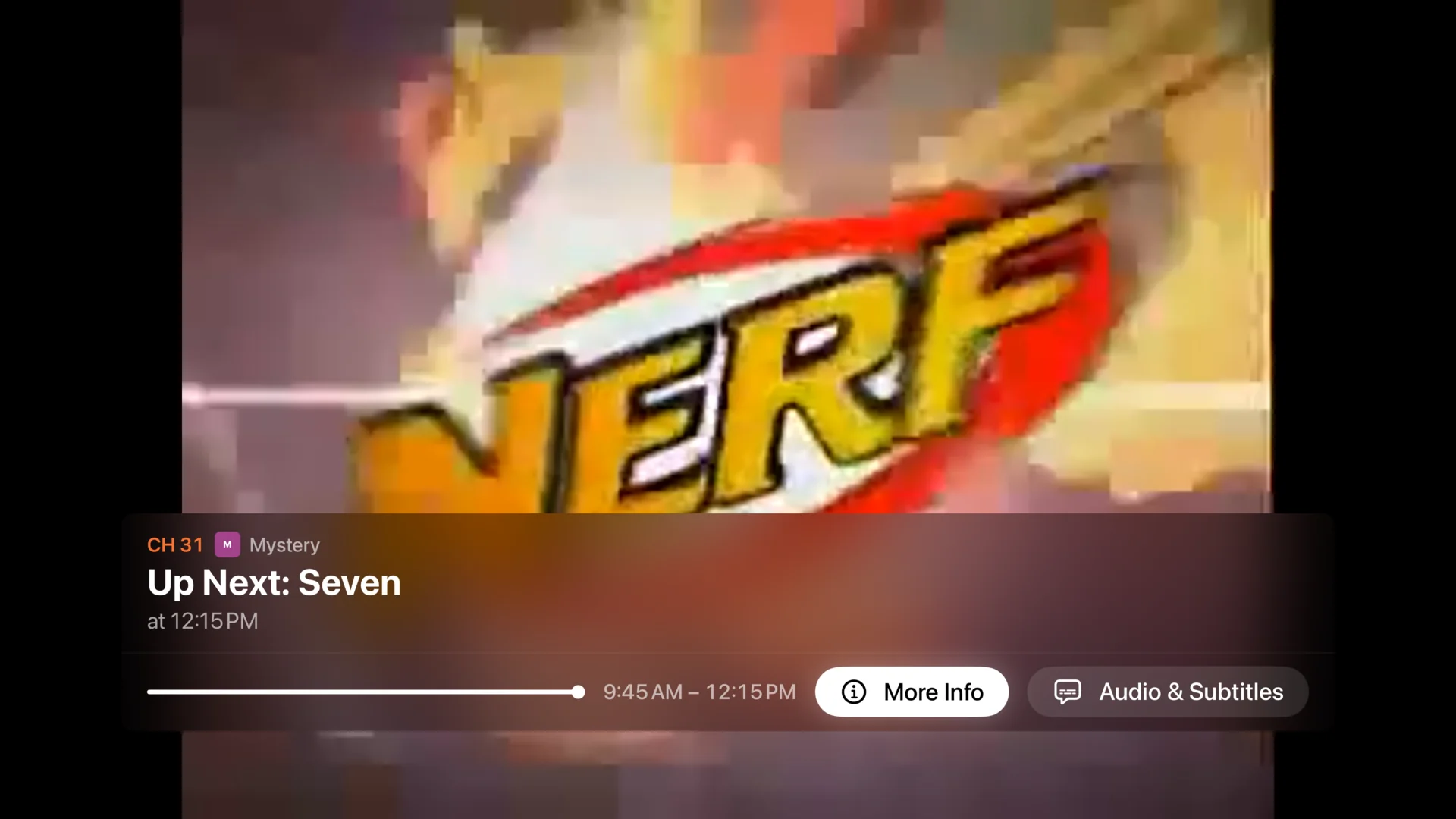 Currents Up Next overlay showing the next program between live broadcasts.