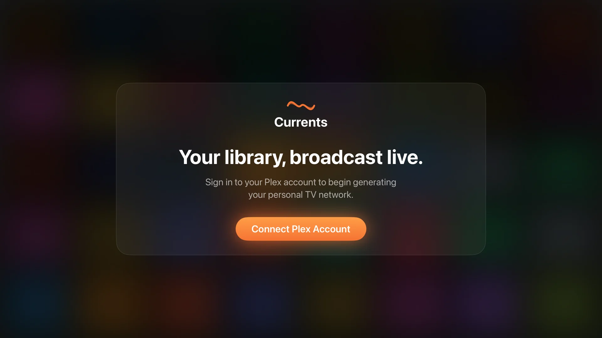 Currents first-launch welcome screen on Apple TV.